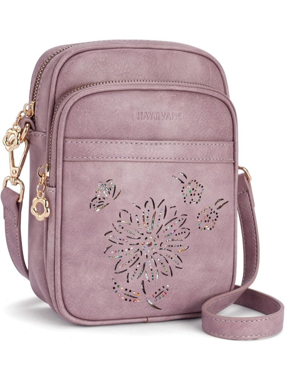 Women Purple RFID Phone Purse With Card Slots 3 Compartments Crossbody Bag